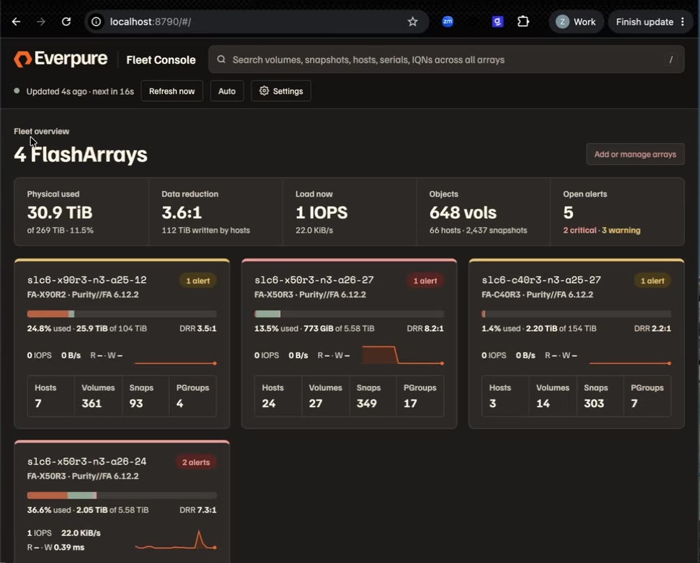 Fleet Console with Everpure branding and dark mode applied