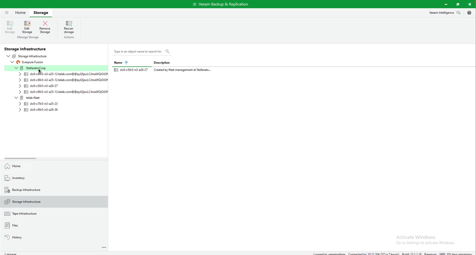 Multiple Everpure arrays enumerated under Everpure Fusion in Storage Infrastructure